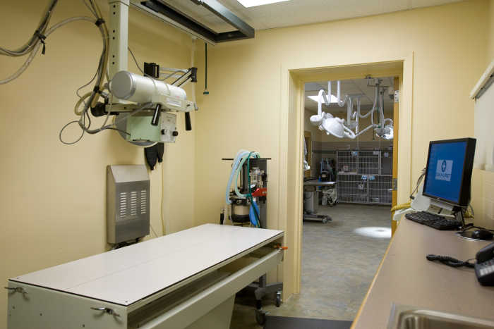 An examination table with diagnostic imaging equipment