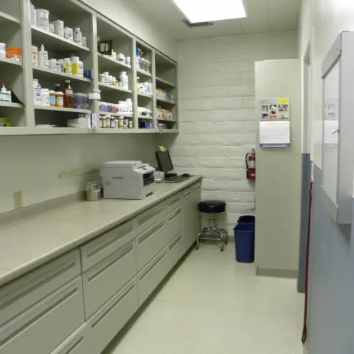 East Lake Animal Clinic's Pharmacy Room which consist of pharmaceutical products on shelves