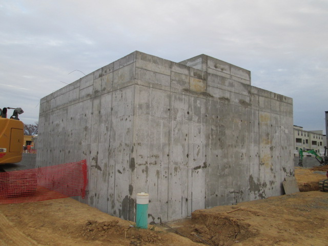 A rectangular concrete structure at the site of VVC Short Pump