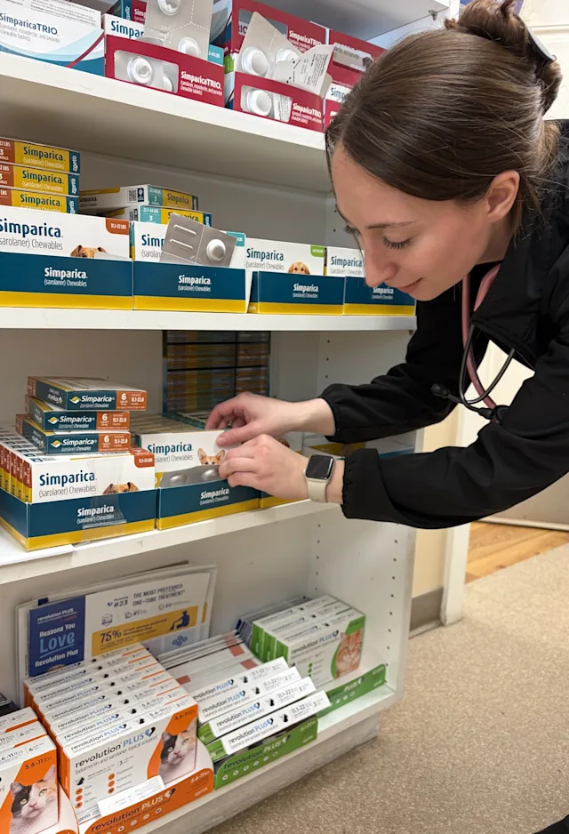 A woman looking through her pharmacy A woman looking through her pharmacy
