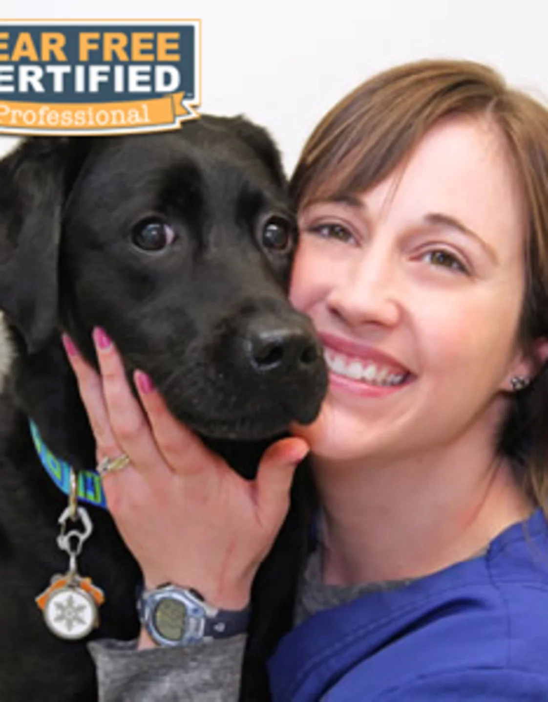headshot of Lauren with black Labrador, Flynn headshot of Lauren with black Labrador, Flynn