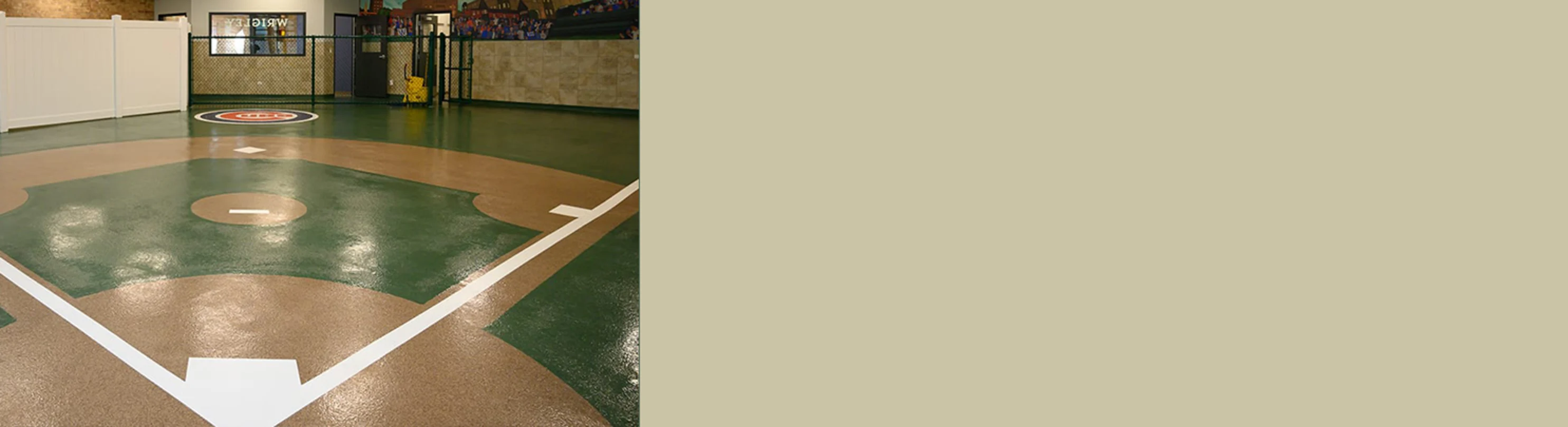 Left image is photo of indoor daycare room and the right image is a solid tan background Left image is photo of indoor daycare room and the right image is a solid tan background