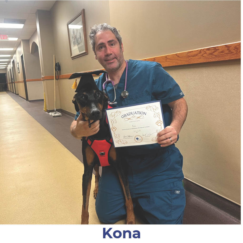 Kona the dog with Neurology Graduate Hall of Fame certificate