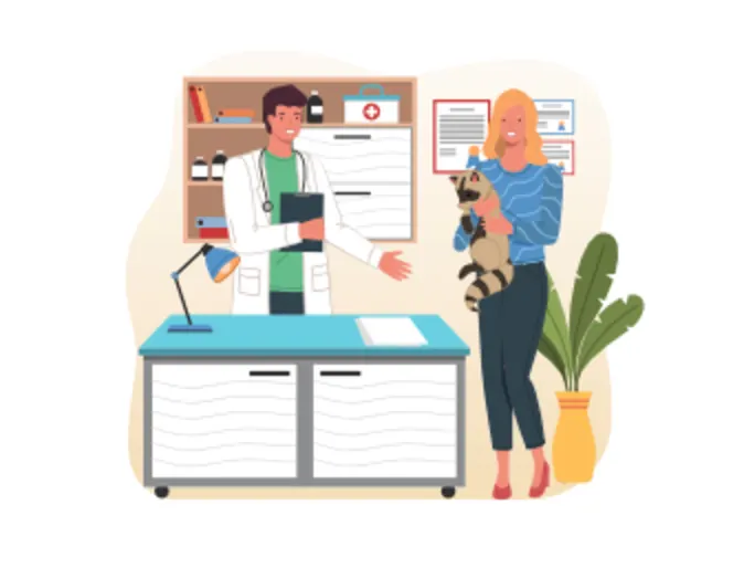 A Cartoon of a Veterinarian Talking to Client A Cartoon of a Veterinarian Talking to Client