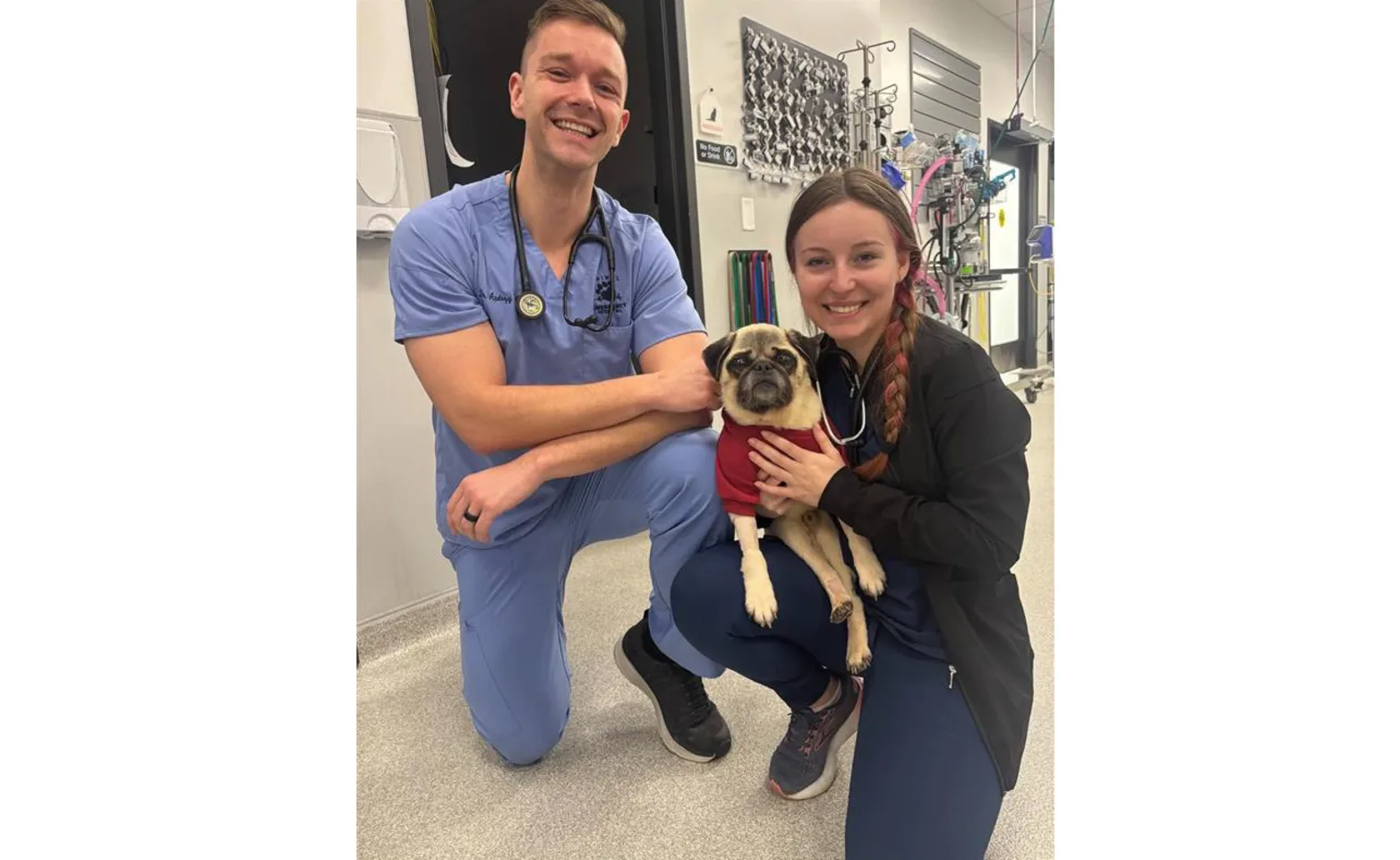 Dr. Ogrodny and staff member with a dog Dr. Ogrodny and staff member with a dog