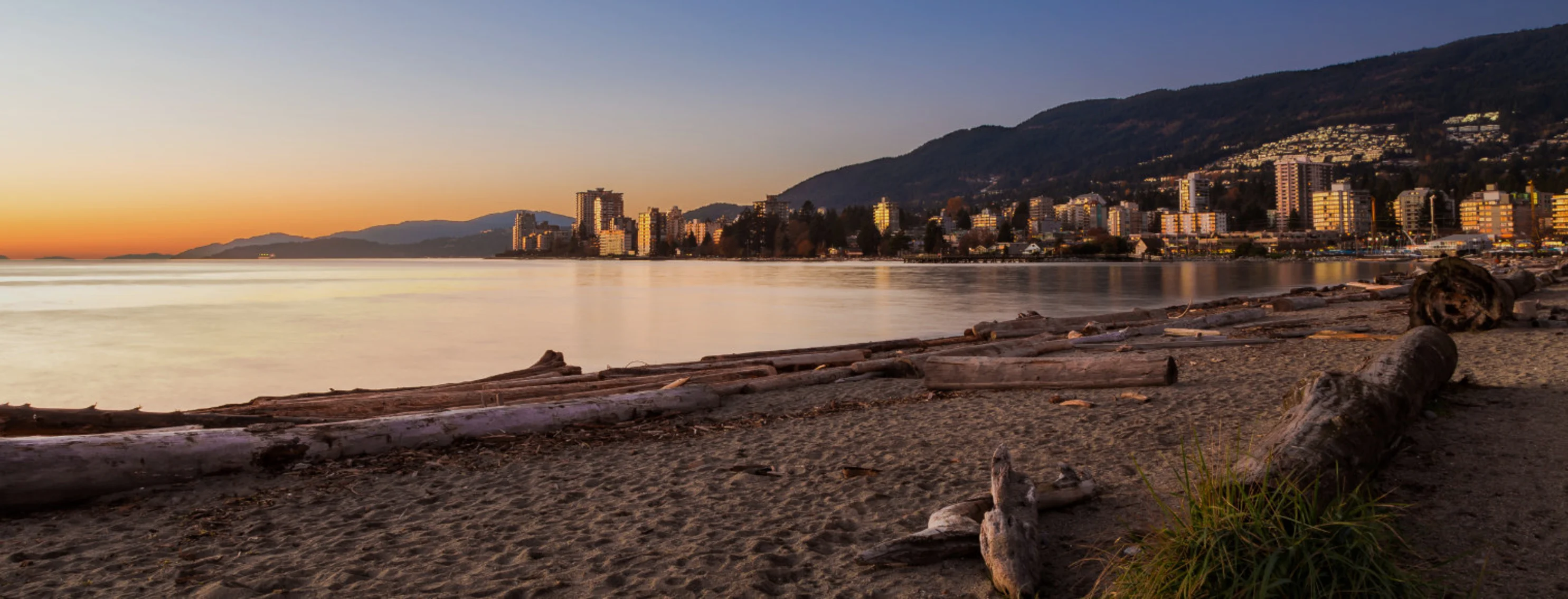 Sunset at Ambleside Park in West Vancouver.