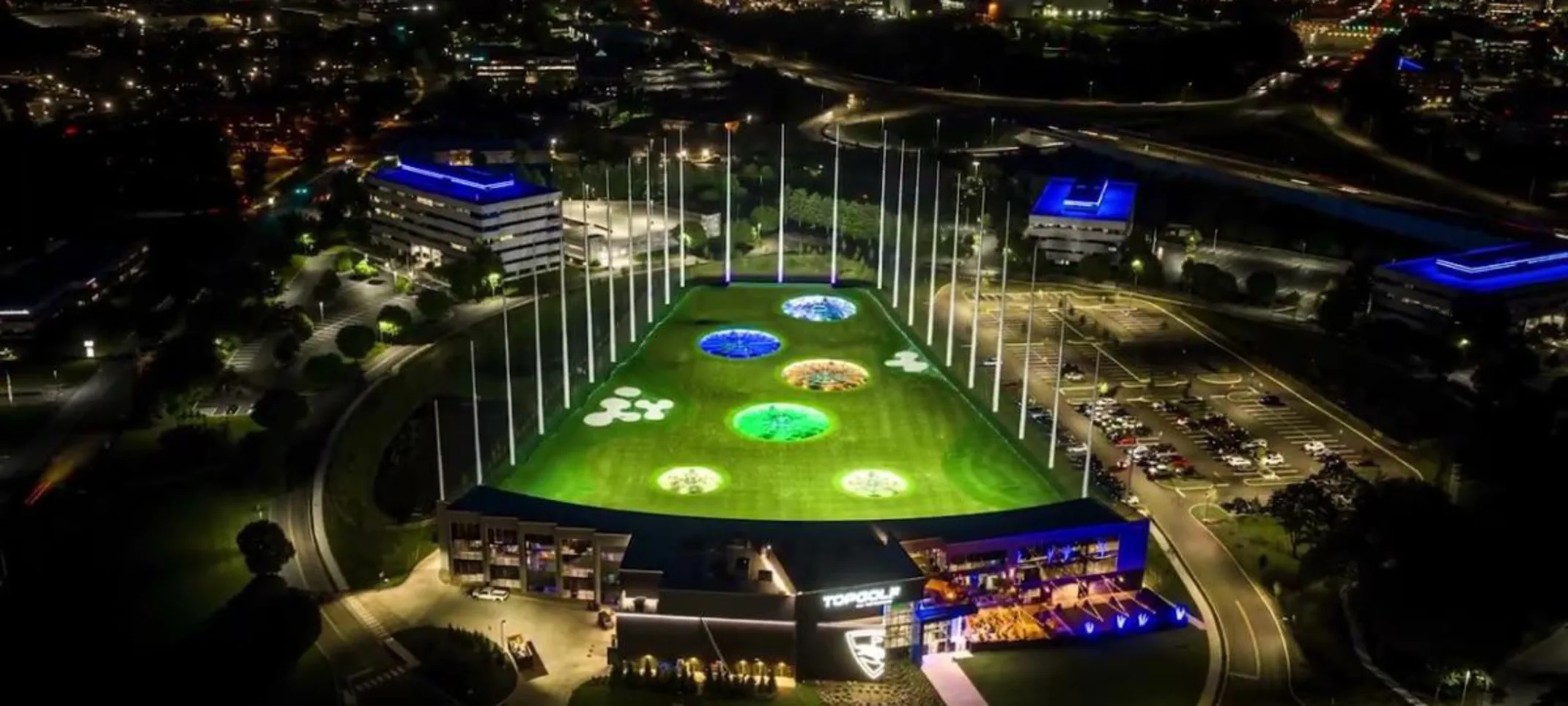 Ariel view of Top Golf's driving range. Ariel view of Top Golf's driving range.