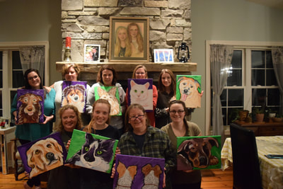 Staff with paintings