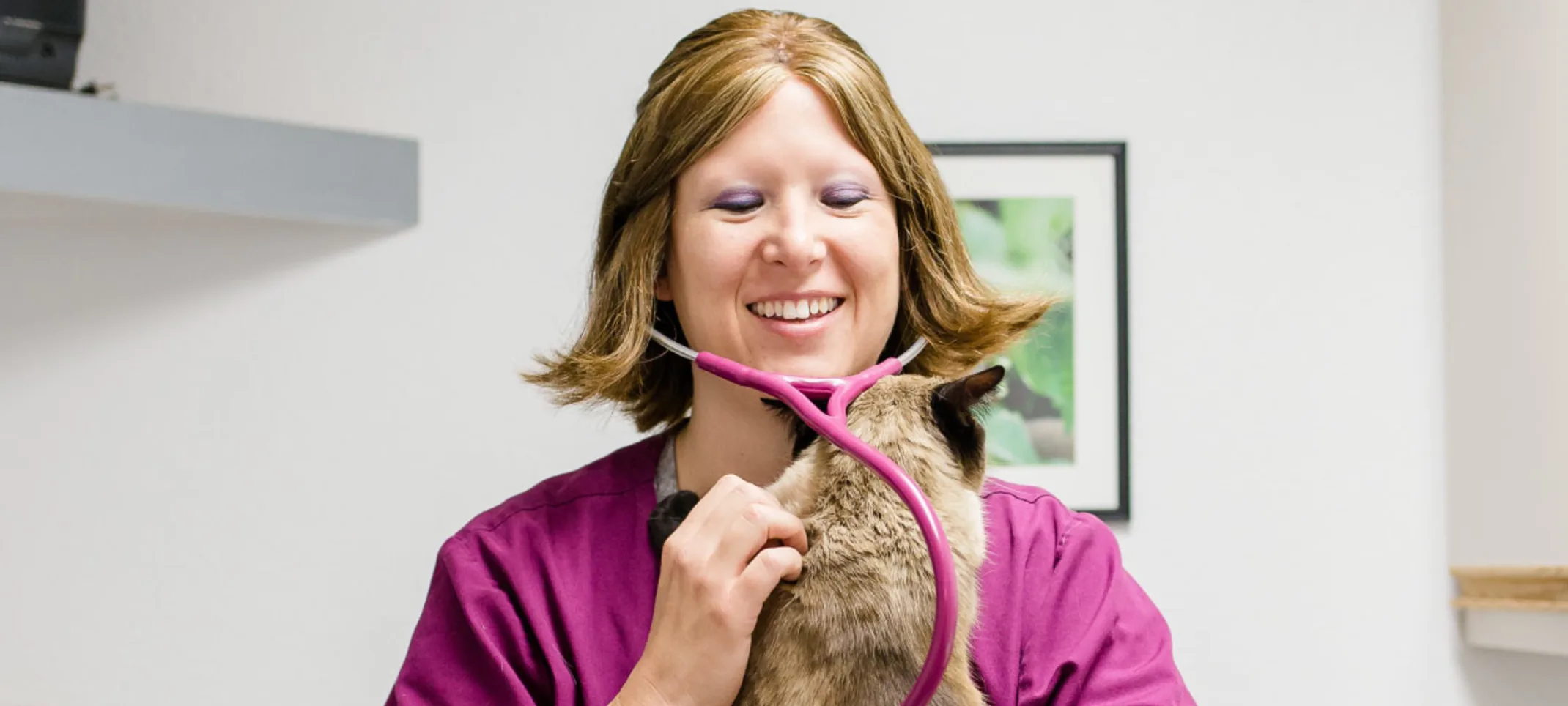 East Springs Animal Hospital staff holding a cat. East Springs Animal Hospital staff holding a cat.