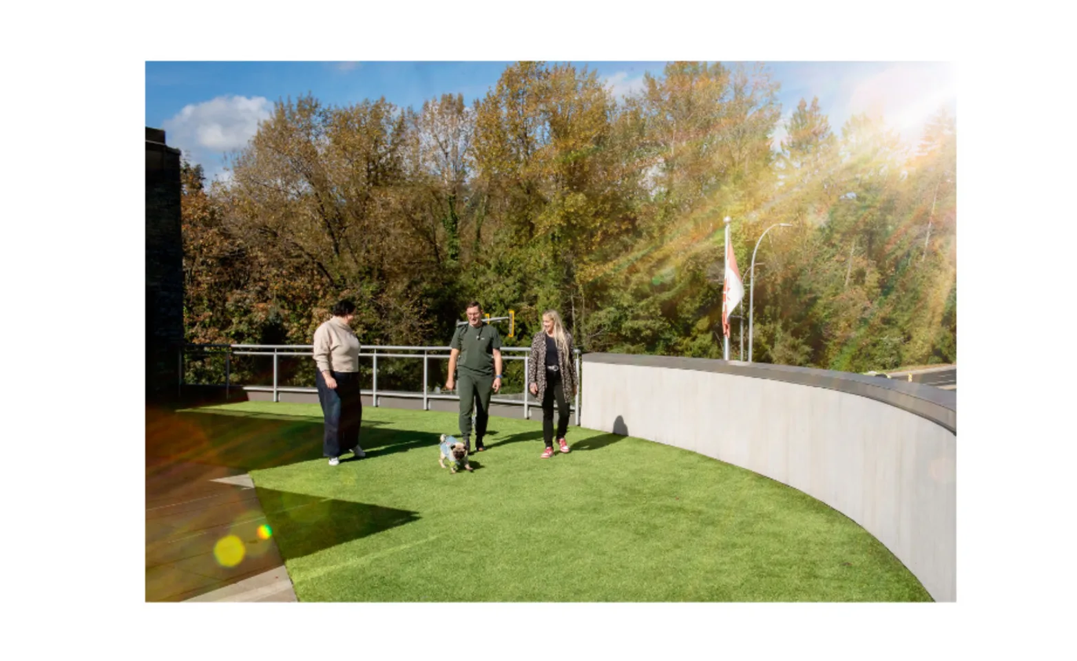 Staff members walking on grass Staff members walking on grass