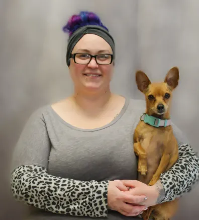 Amber holding a chihuahua