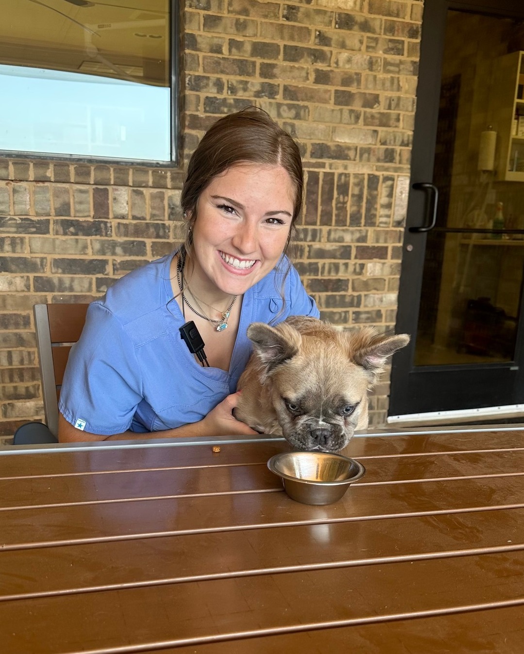 Employee with French Bulldog