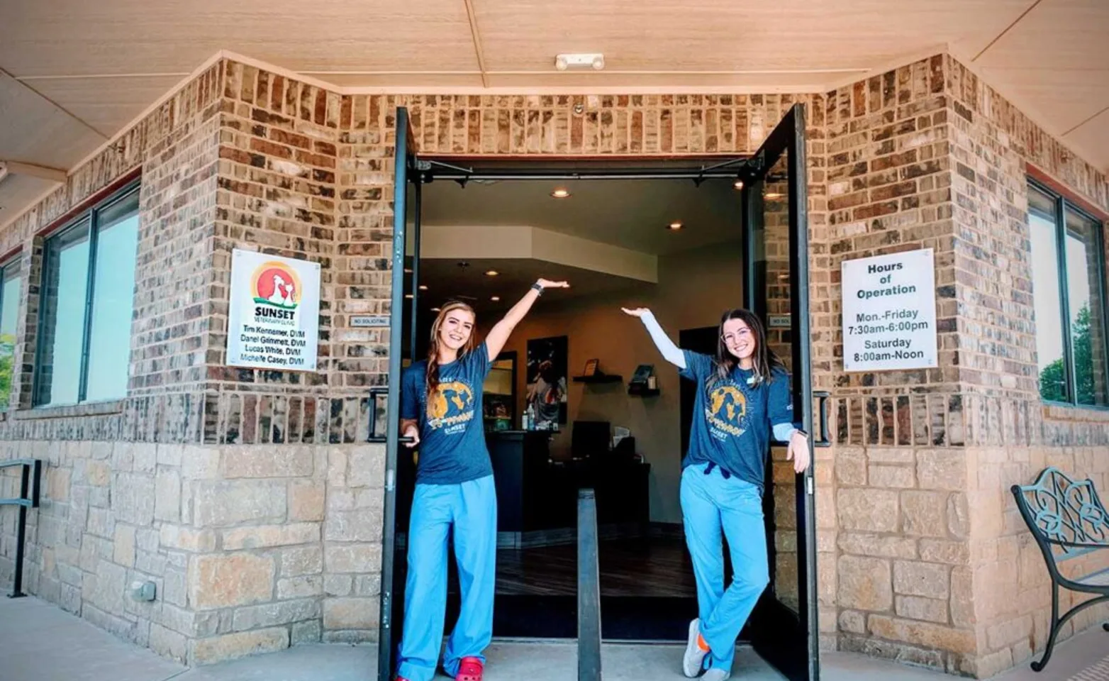 Staff with dog at Sunset Veterinary Clinic