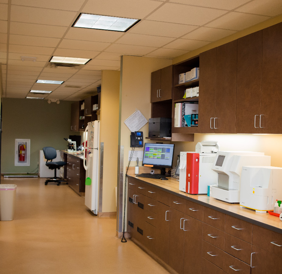 Hallway with laboratory equipment