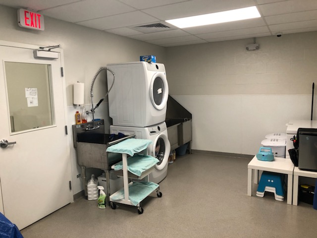 Laundry machines in room