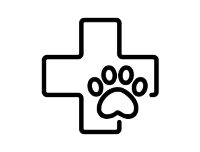 Medical Cross Symbol & Paw Print Line Art Icon