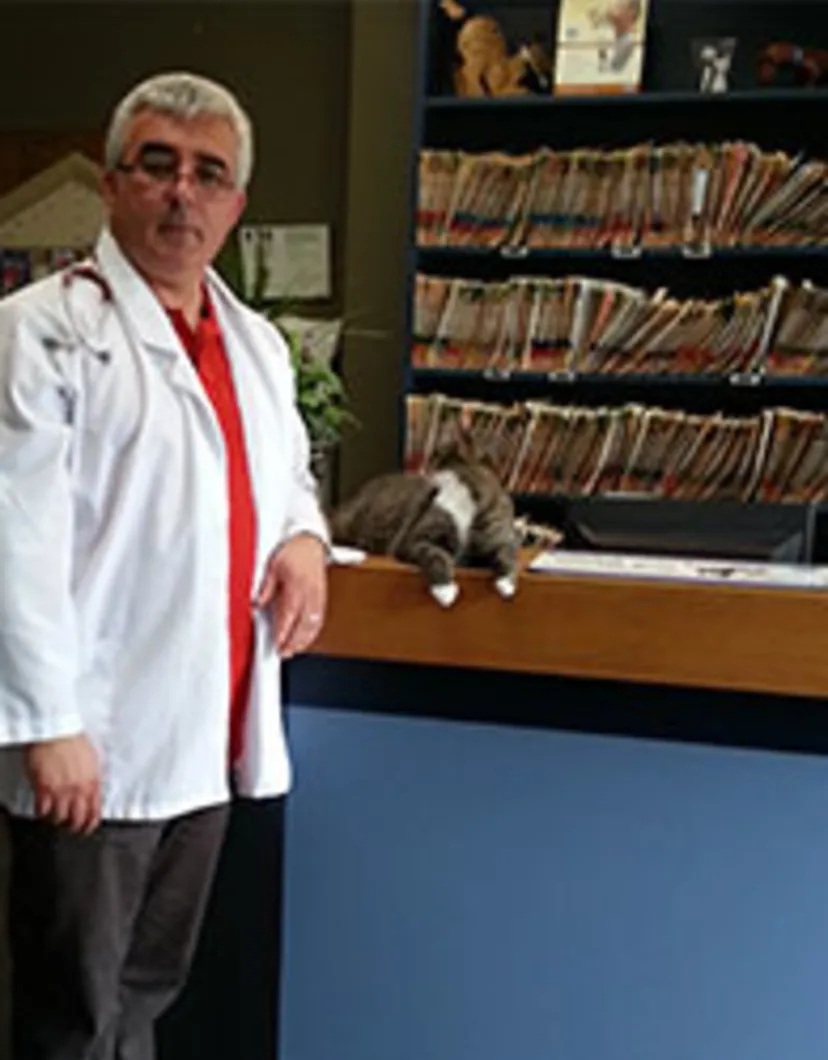 Dr. Ervin Harxhi with a cat