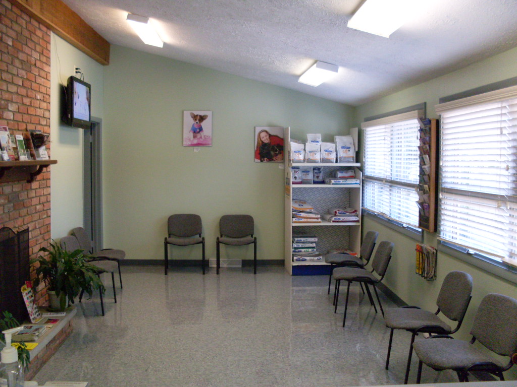 Inside the waiting room at the Mentor Animal Hospital