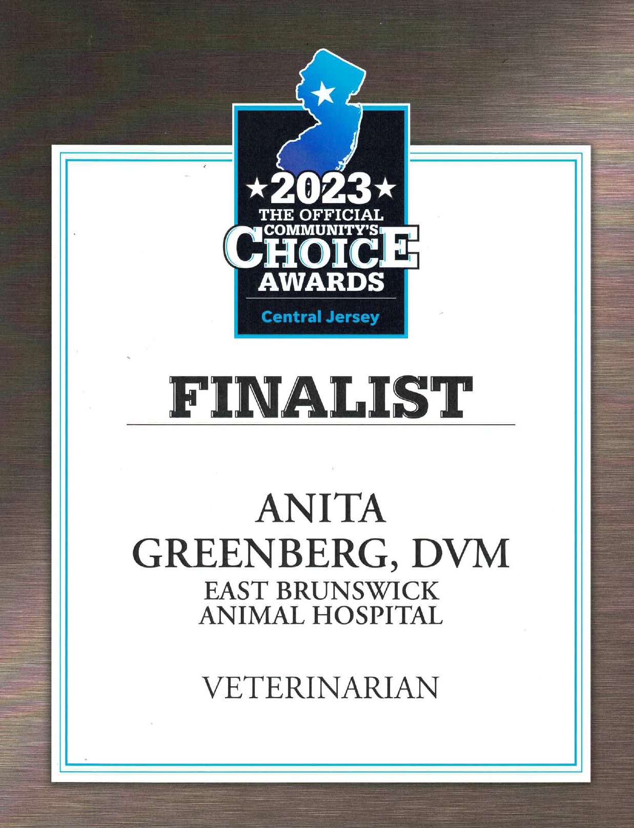 Veterinarian 2023 Finalist Award for Anita Greenberg 