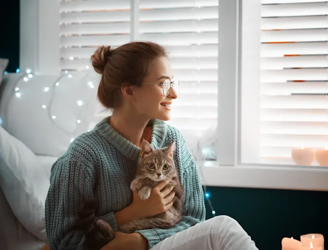 Woman with Cat Twinkle Lights Woman with Cat Twinkle Lights
