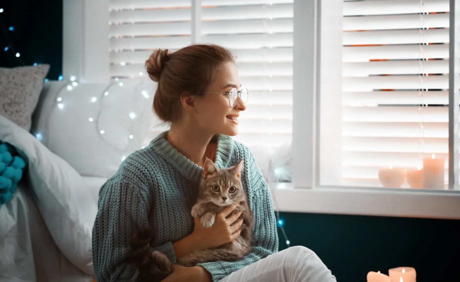 Woman with Cat Twinkle Lights Woman with Cat Twinkle Lights