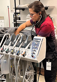 A technician using dental equipment
