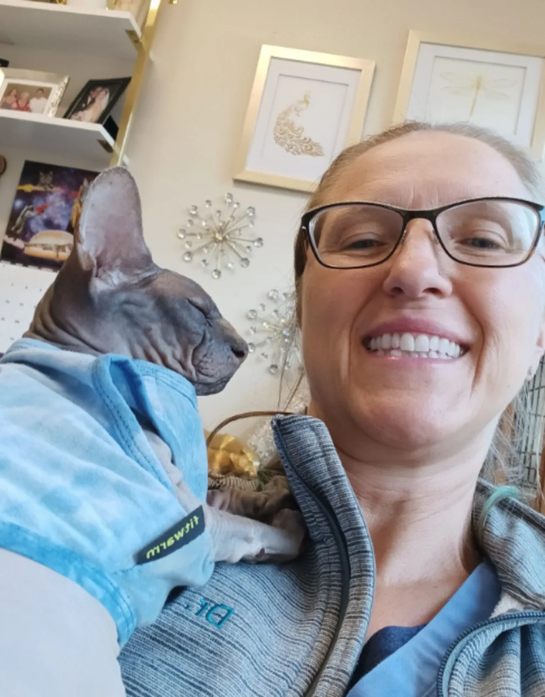 Dr. Decker at OVSH Feline Radioiodine Center with her hairless cat Dr. Decker at OVSH Feline Radioiodine Center with her hairless cat