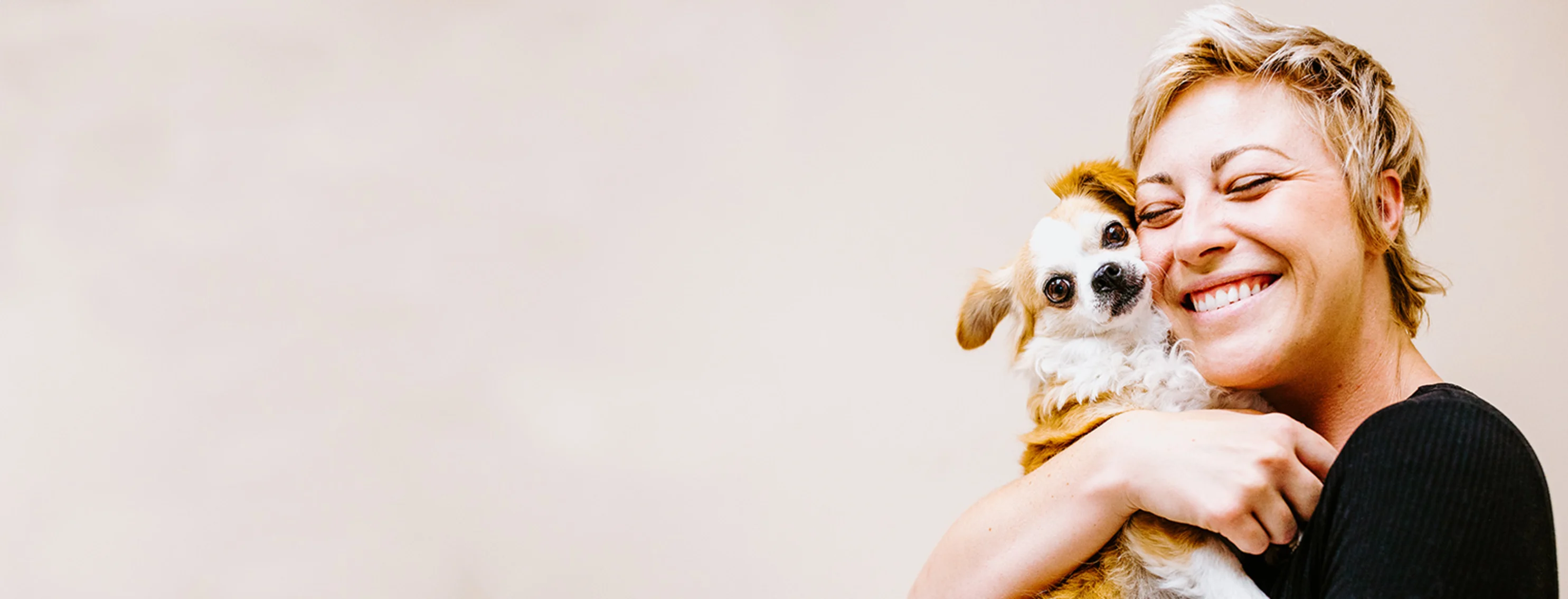 little white dog being hugged smile