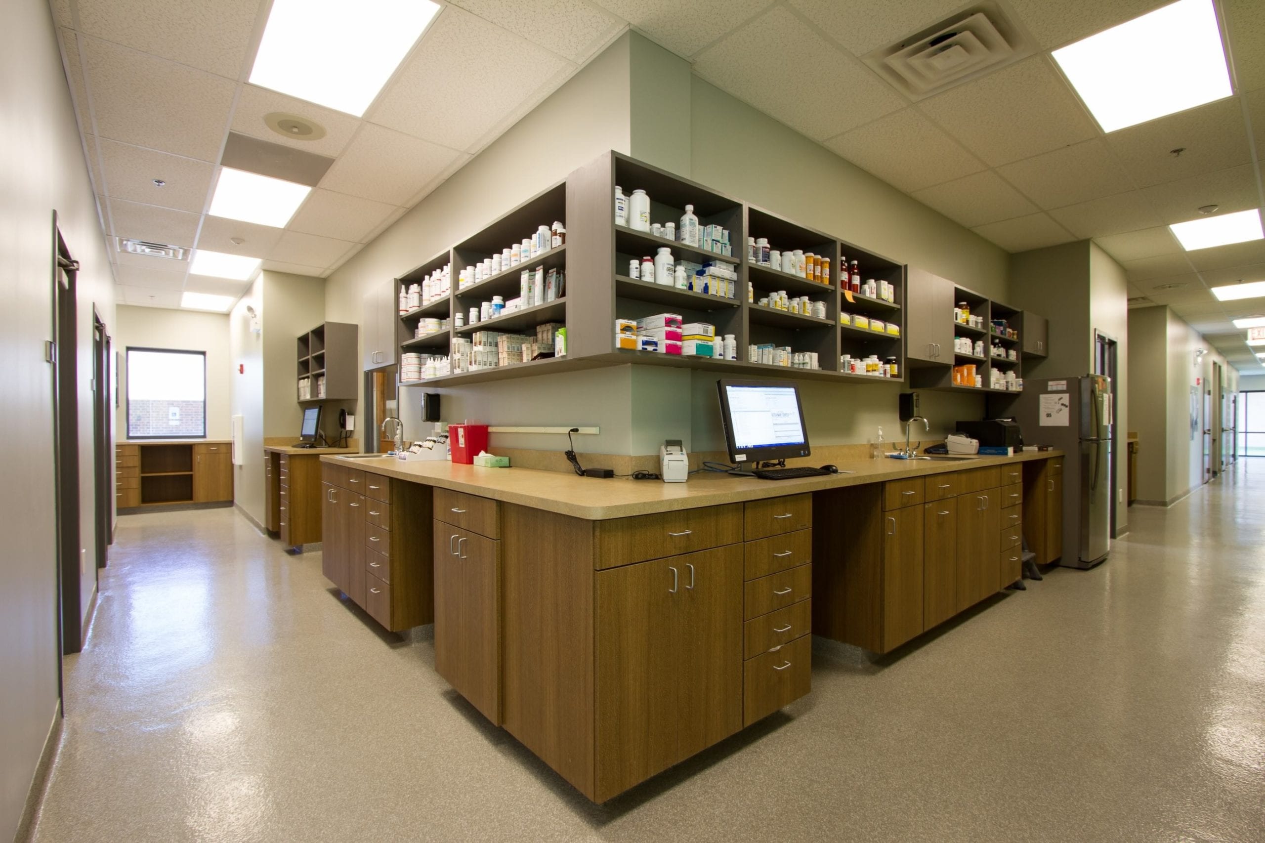 back room with medicine shelves