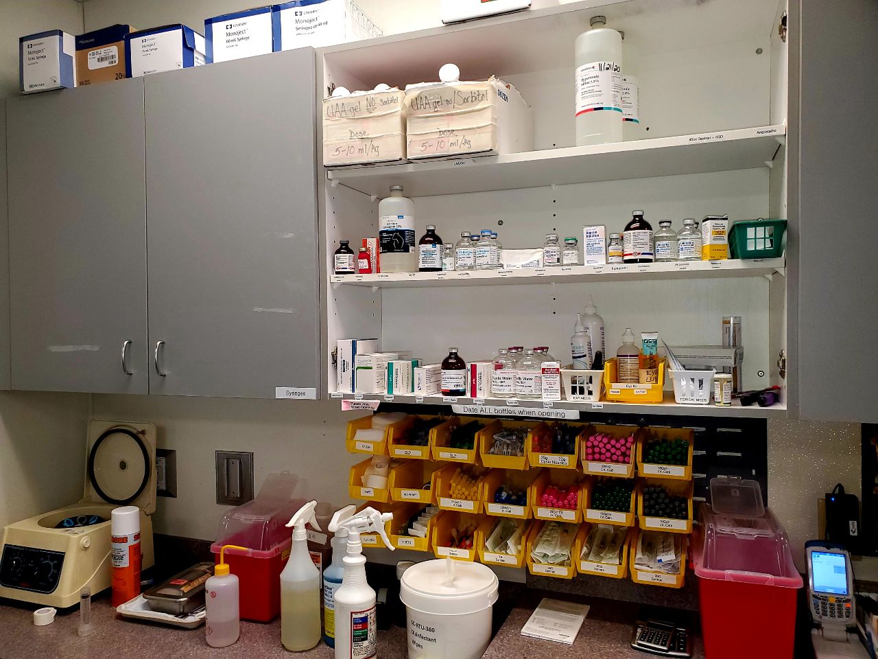 ICU Counter with medication at Westbridge Veterinary Referral Hospital