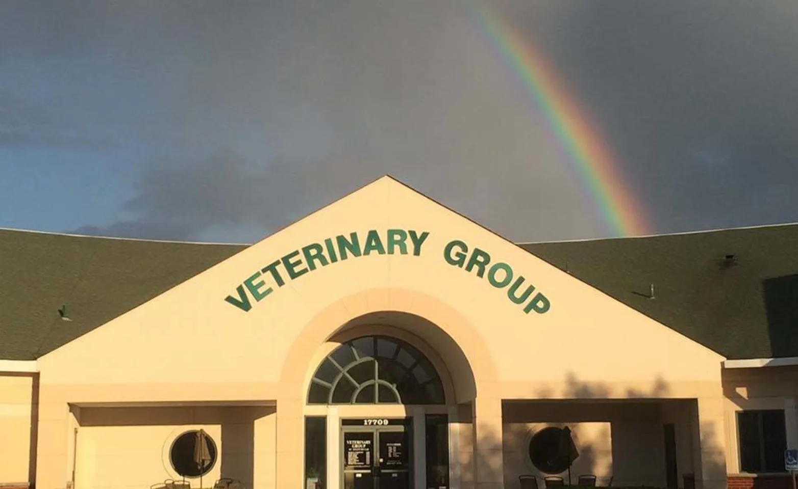 Veterinary Group of Chesterfield Building with rainbow in background Veterinary Group of Chesterfield Building with rainbow in background