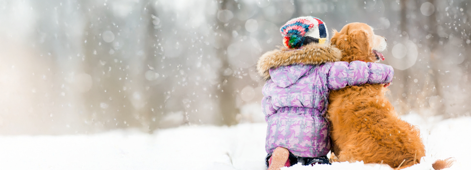 Girl Hugging Dog in the Snow