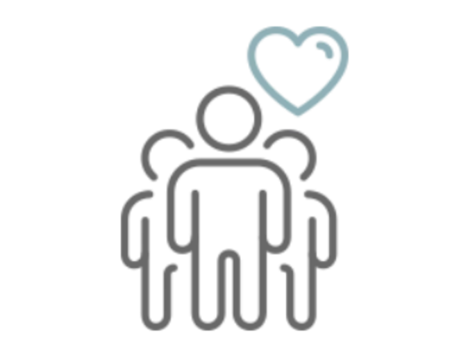 Icon of three people with a heart above Icon of three people with a heart above