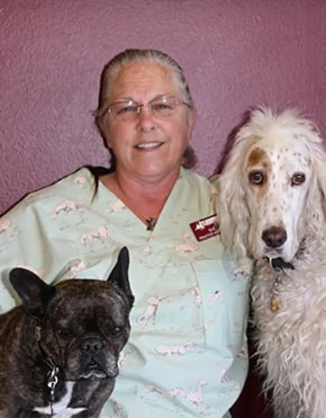 Sue smiling with two dogs Sue smiling with two dogs