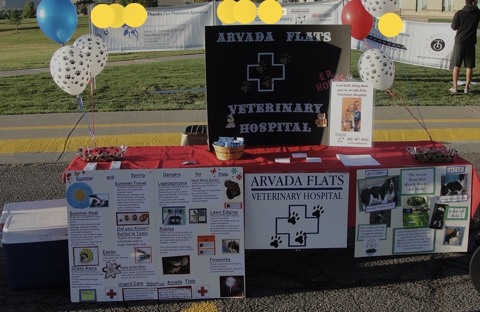 Arvada Flats veterinary hospital informational booth at an event