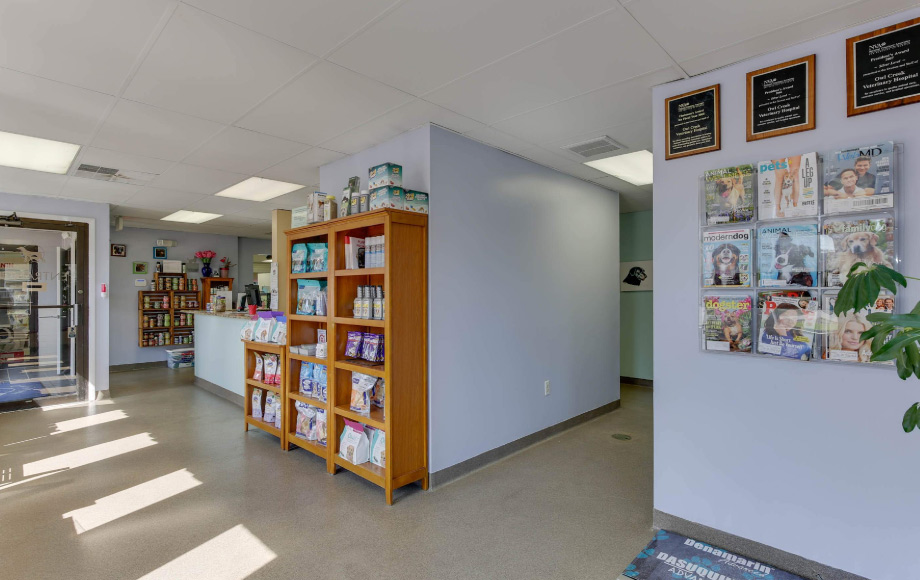 Owl Creek Veterinary Hospital's Pet Products to Purchase in the waiting room