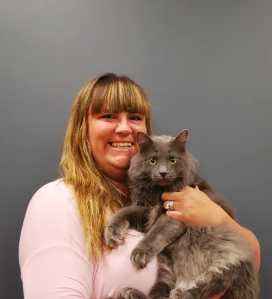 Shelly Michon-Hayes holding a cat