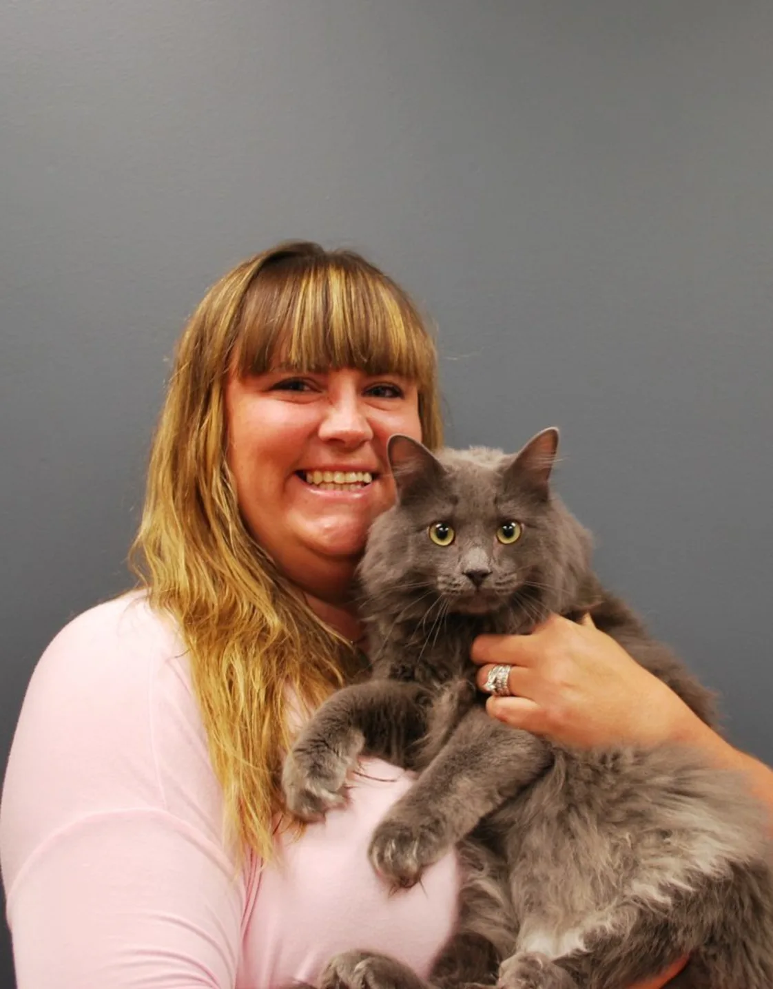 Shelly Michon-Hayes holding a cat Shelly Michon-Hayes holding a cat