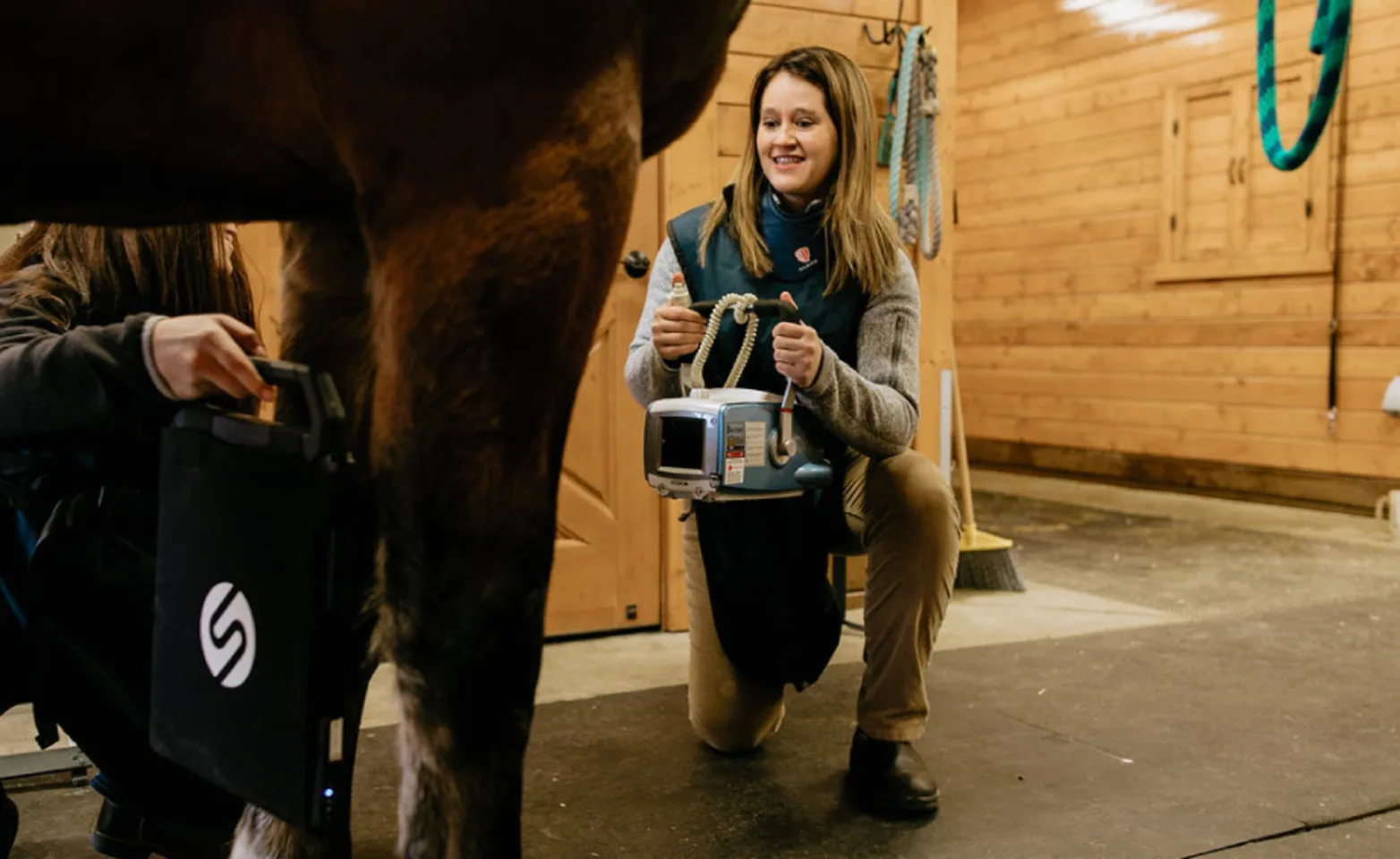 Veterinarian taking a digital image of a horse's leg. Veterinarian taking a digital image of a horse's leg.