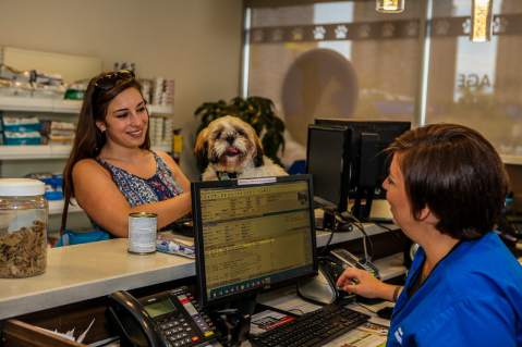 Front Desk with Receptionist & Clients