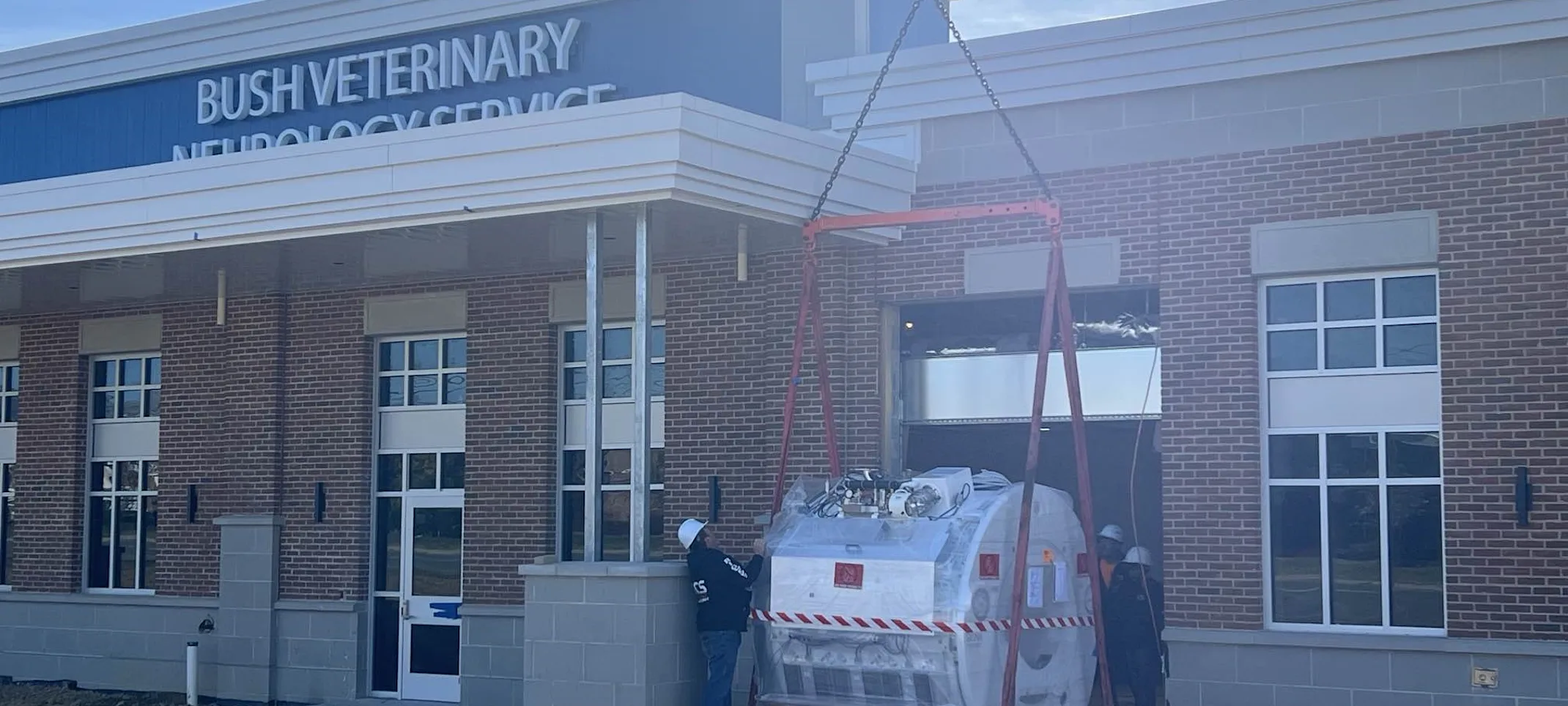 MRI machine being craned into hospital MRI machine being craned into hospital