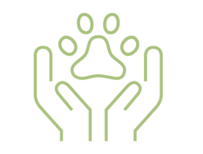 Drawn icon of two hands holding up a paw 