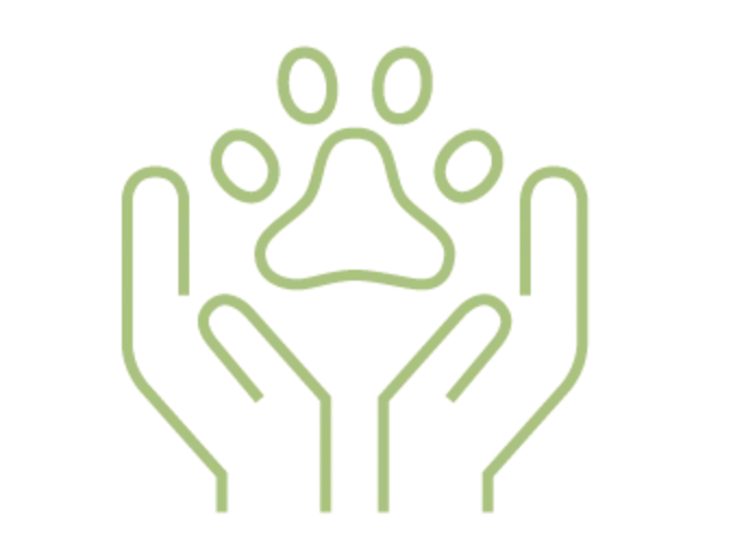 Drawn icon of two hands holding up a paw Drawn icon of two hands holding up a paw