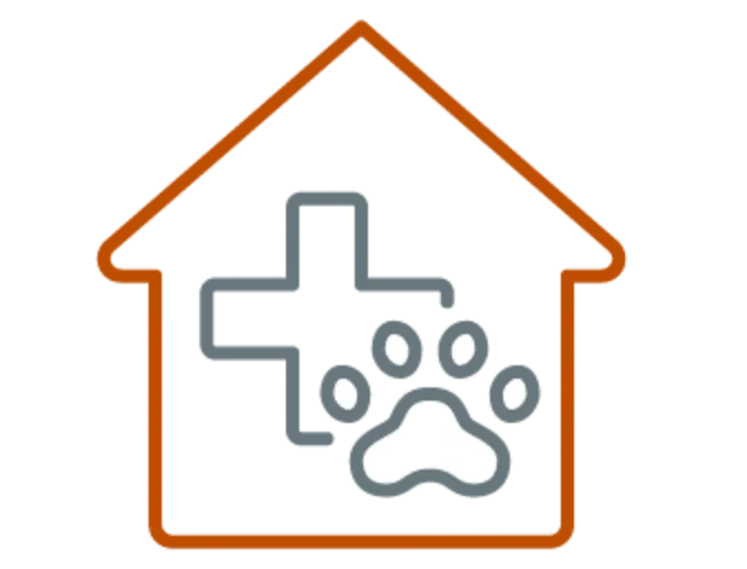 House with Paw Print & Medical Cross Symbol