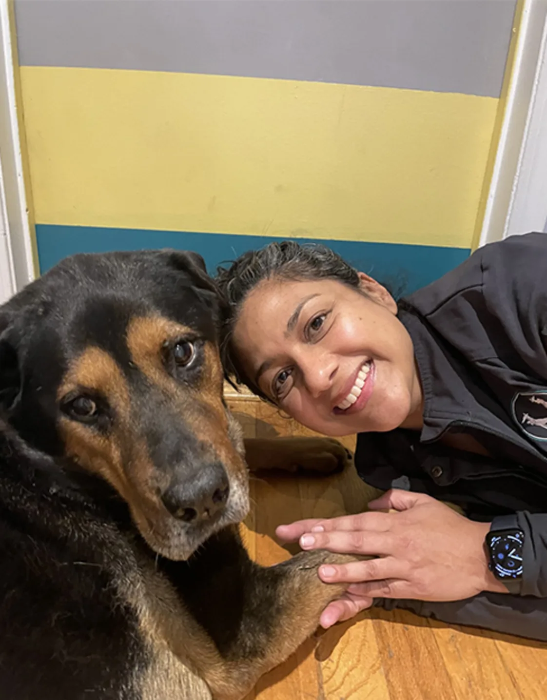 Dr. Pratikshya Patil with a dog, Carmen Dr. Pratikshya Patil with a dog, Carmen