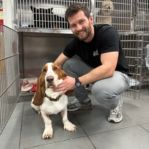 Dr. Crawford with a Basset Hound Dr. Crawford with a Basset Hound