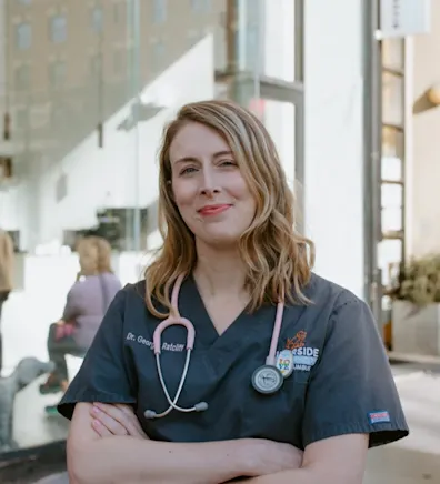 Dr. Georgia Weber's staff photo from Riverside Animal Hospital South where she is smiling and holding a white puppy. Dr. Georgia Weber's staff photo from Riverside Animal Hospital South where she is smiling and holding a white puppy.