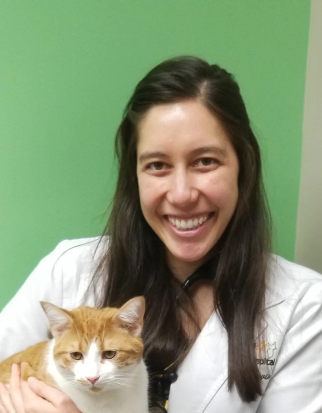 Dr. Melanie Arvin holding an orange and white cat Dr. Melanie Arvin holding an orange and white cat