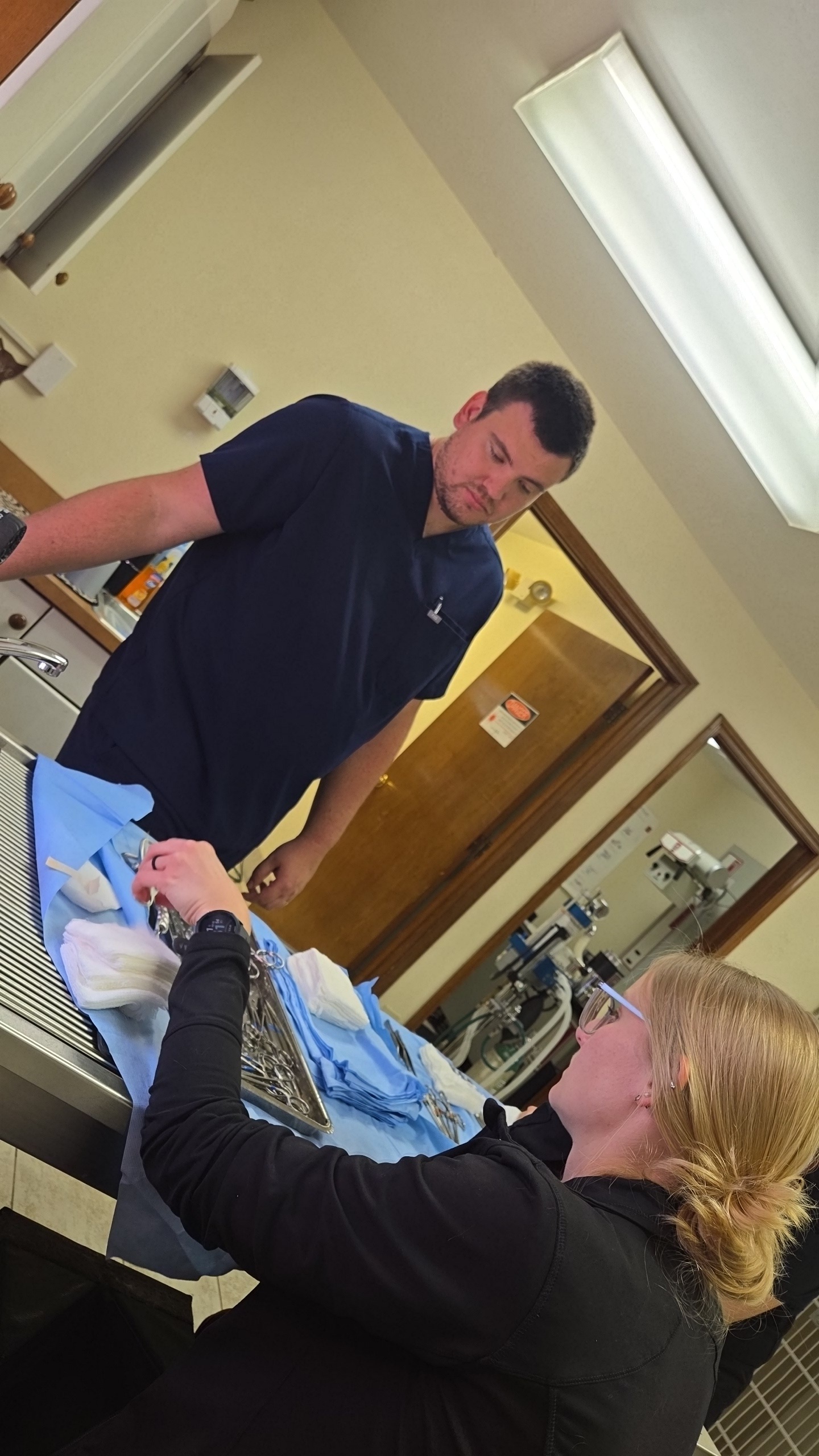 Staff prepping surgery packs