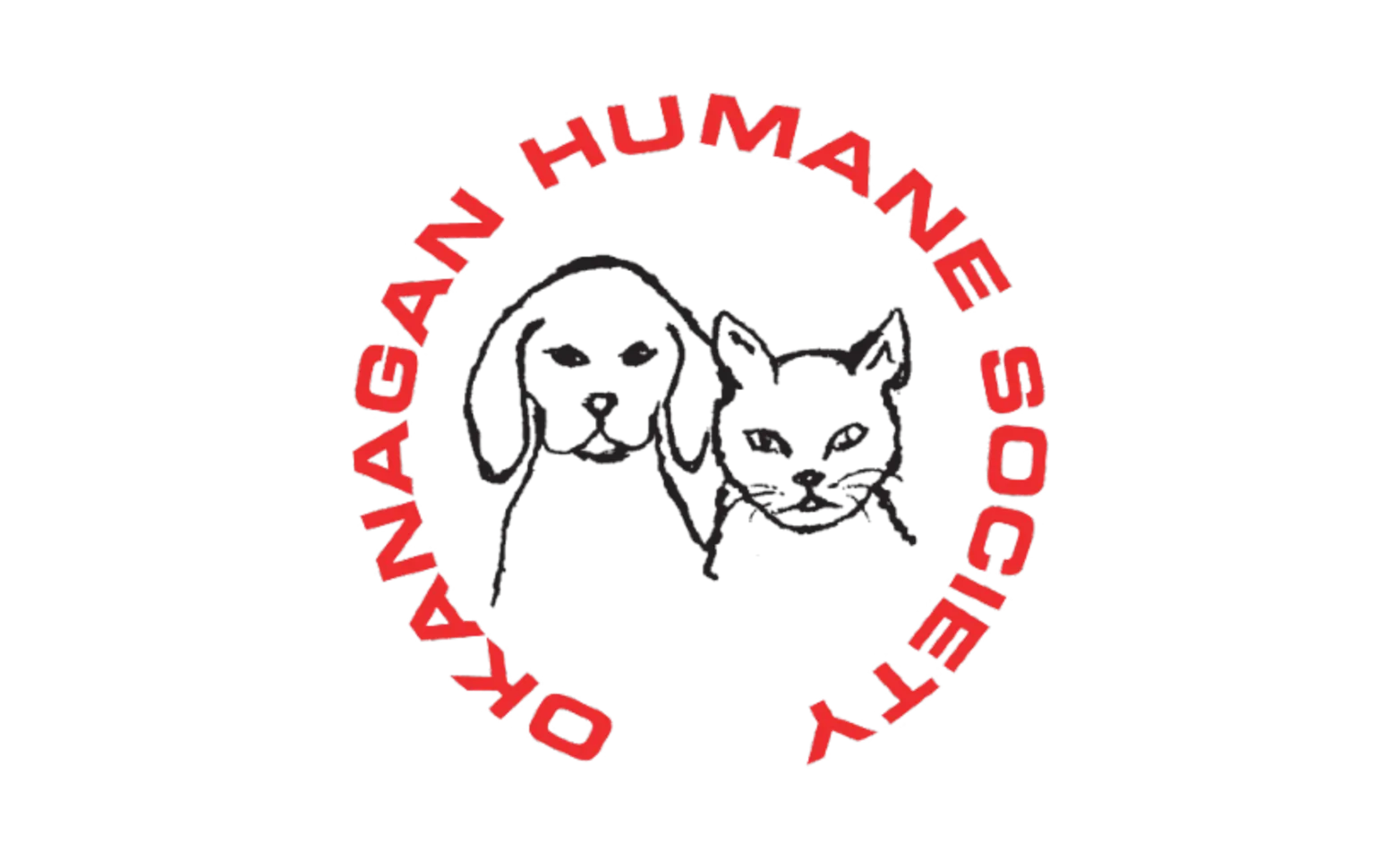 The logo for Okanagan Humane Society featuring a line drawing of a cat and a dog